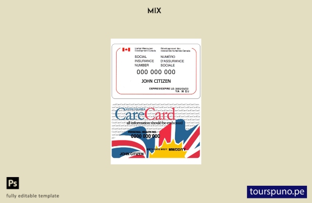 Plantilla de tarjeta de número de seguro social (SIN) de Canadá lista para impri